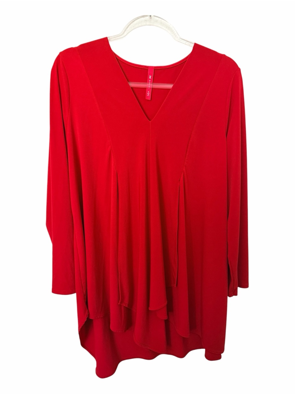 IC by Connie K Red V-Neck Flowing High Low Layered Blouse womens size xl
